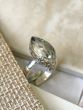 925 Sterling Silver, Green Amethyst statement Ring! ARTISAN Adjustable (Vintage)